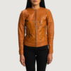 Womens Sheepskin Leather Sandy Tan Dye Leather Biker Jacket - JH0085