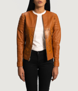 Womens Sheepskin Leather Sandy Tan Dye Leather Biker Jacket - JH0085