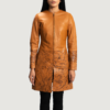 Womens Real Sheepskin Leather Sandy Tan Dye Leather Coat - JH0086