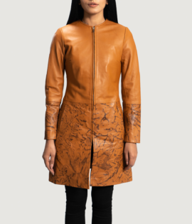 Womens Real Sheepskin Leather Sandy Tan Dye Leather Coat - JH0086