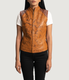 Womens Real Sheepskin Leather Westina Tan Dye Leather Vest - JH0087