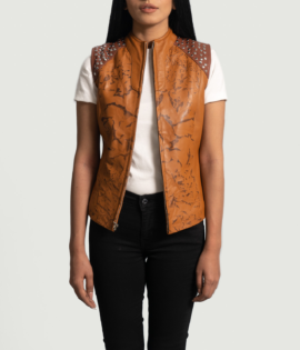 Womens Real Sheepskin Leather Westina Tan Dye Leather Vest - JH0087