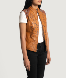 Womens Real Sheepskin Leather Westina Tan Dye Leather Vest - JH0087