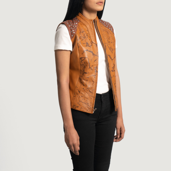 Womens Real Sheepskin Leather Westina Tan Dye Leather Vest - JH0087