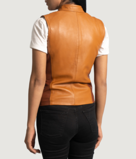 Womens Real Sheepskin Leather Westina Tan Dye Leather Vest - JH0087