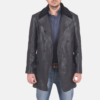 Mens Real Cowhide Leather Pierce Shearling Black Leather Jacket - JH0111