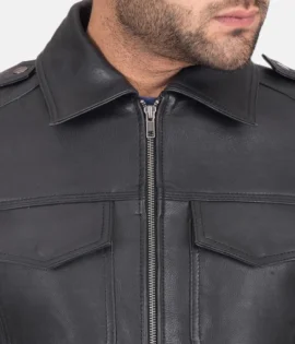 Mens Real Calfskin Leather Sergeant Black Leather Jacket - JH0128