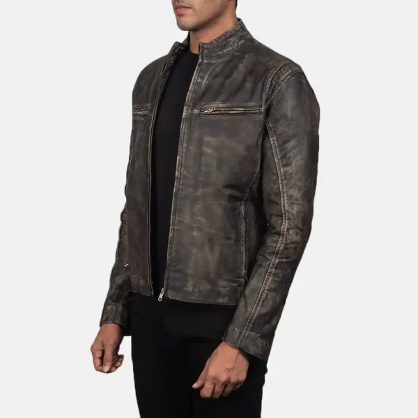 Mens Real Sheepskin Leather Ionic Green Leather Biker Jacket - JH0118