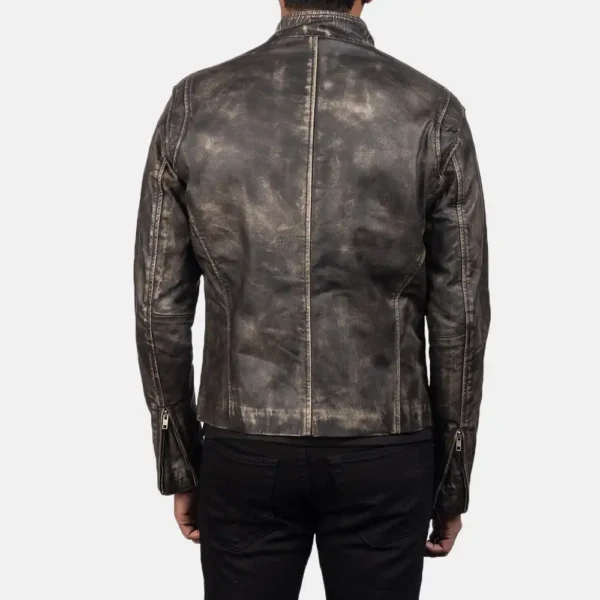 Mens Real Sheepskin Leather Ionic Green Leather Biker Jacket - JH0118