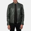 Mens Real Sheepskin Leather Ionic Green Leather Biker Jacket - JH0118