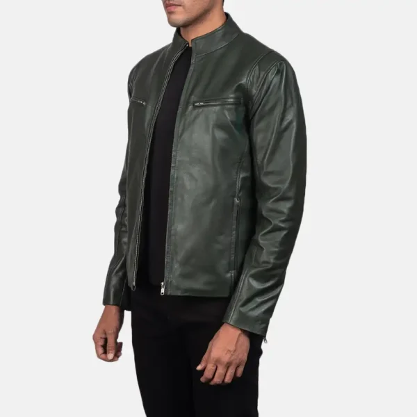 Mens Real Sheepskin Leather Ionic Green Leather Biker Jacket - JH0118