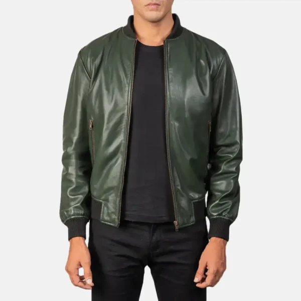 Mens Real Sheepskin Leather Shane Green Leather Bomber Jacket - JH0120