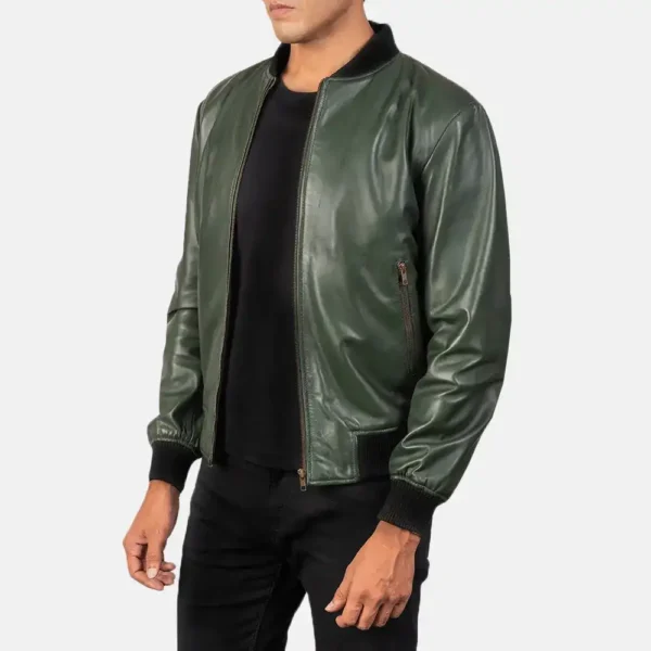 Mens Real Sheepskin Leather Shane Green Leather Bomber Jacket - JH0120