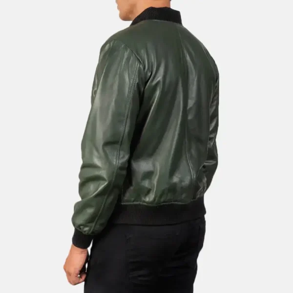 Mens Real Sheepskin Leather Shane Green Leather Bomber Jacket - JH0120