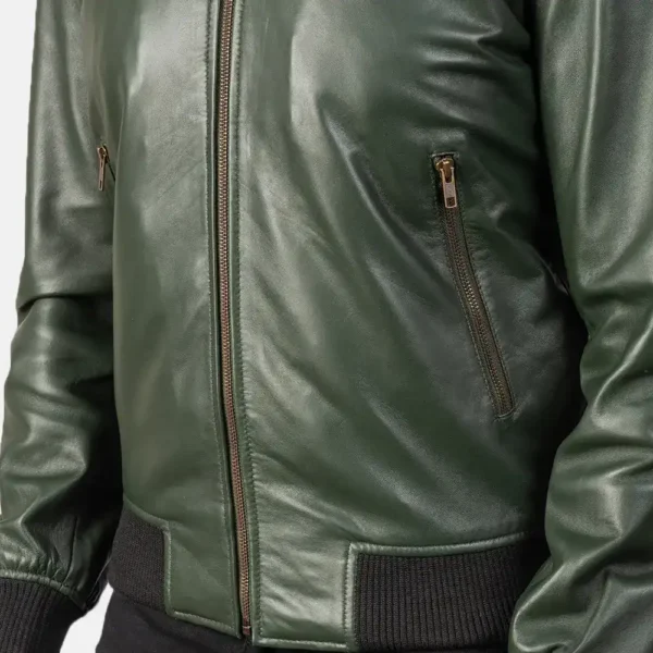 Mens Real Sheepskin Leather Shane Green Leather Bomber Jacket - JH0120