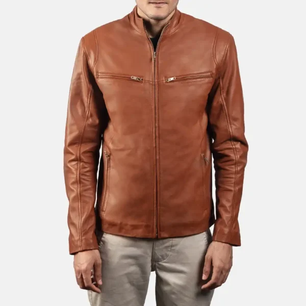 Mens Real Sheepskin Leather Ionic Green Leather Biker Jacket - JH0118