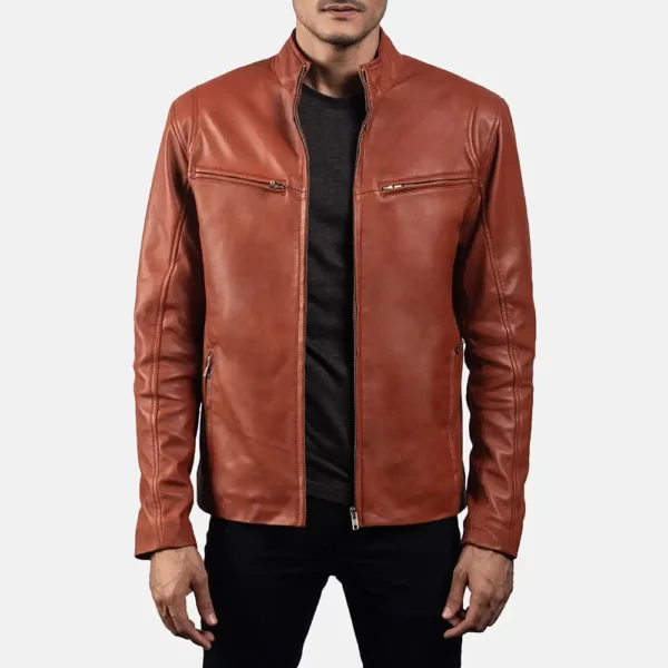 Mens Real Sheepskin Leather Ionic Green Leather Biker Jacket - JH0118