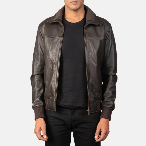 Mens Real Sheepskin Leather Air Rolf Brown Leather Bomber Jacket - JH0125