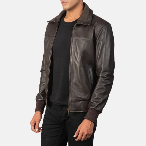 Mens Real Sheepskin Leather Air Rolf Brown Leather Bomber Jacket - JH0125