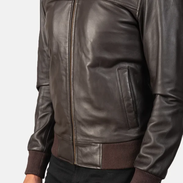 Mens Real Sheepskin Leather Air Rolf Brown Leather Bomber Jacket - JH0125