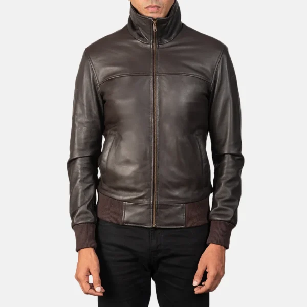 Mens Real Sheepskin Leather Air Rolf Brown Leather Bomber Jacket - JH0125