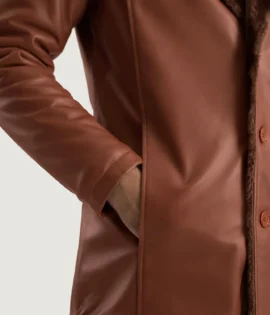 Mens Real Sheepskin Leather Cinnamon Brown Leather Fur Coat - JH0121