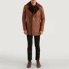 Mens Real Sheepskin Leather Cinnamon Brown Leather Fur Coat - JH0121