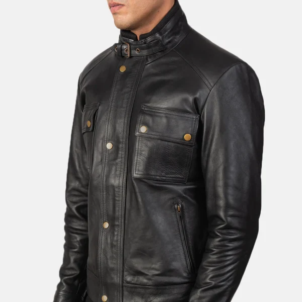 Darren Black Leather Biker Jacket - JH0124