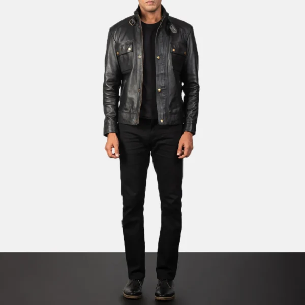 Darren Black Leather Biker Jacket - JH0124