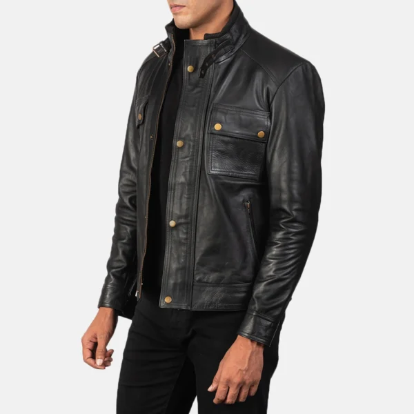 Darren Black Leather Biker Jacket - JH0124