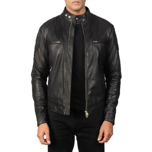 Mens Real Sheepskin Leather Gatsby Green Leather Biker Jacket - JH0119