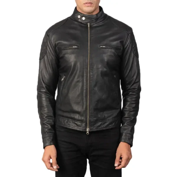 Mens Real Sheepskin Leather Gatsby Green Leather Biker Jacket - JH0119