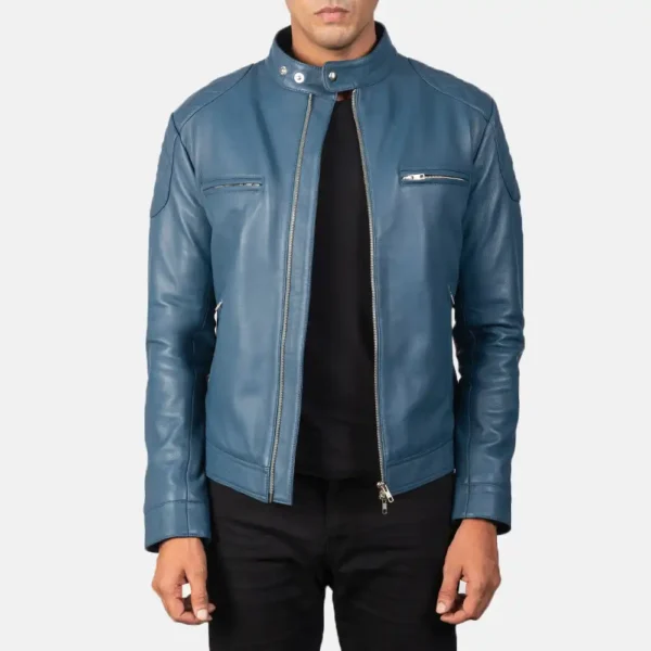 Mens Real Sheepskin Leather Gatsby Green Leather Biker Jacket - JH0119