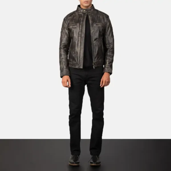 Mens Real Sheepskin Leather Gatsby Green Leather Biker Jacket - JH0119