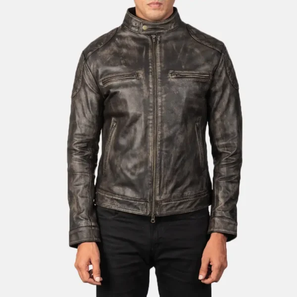 Mens Real Sheepskin Leather Gatsby Green Leather Biker Jacket - JH0119