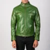 Mens Real Sheepskin Leather Gatsby Green Leather Biker Jacket - JH0119