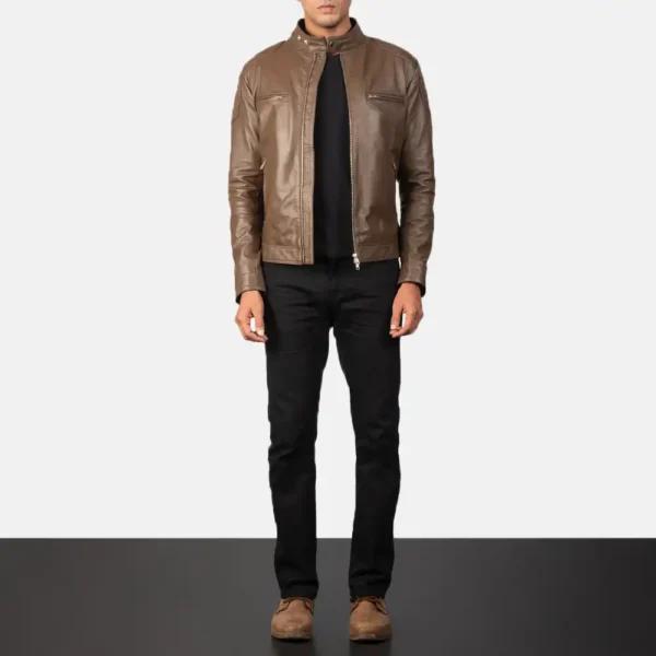 Mens Real Sheepskin Leather Gatsby Green Leather Biker Jacket - JH0119