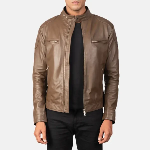 Mens Real Sheepskin Leather Gatsby Green Leather Biker Jacket - JH0119