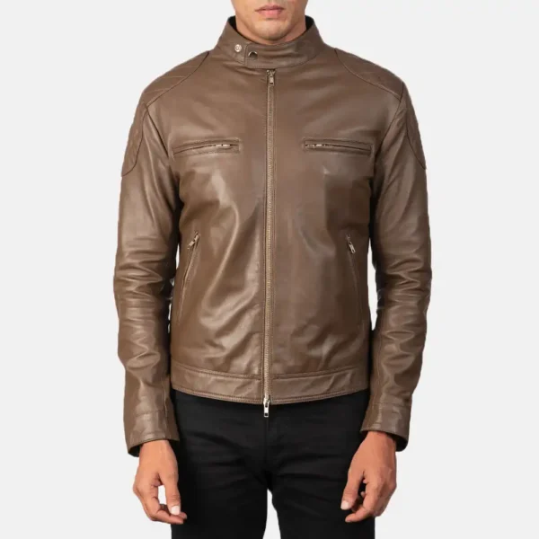 Mens Real Sheepskin Leather Gatsby Green Leather Biker Jacket - JH0119