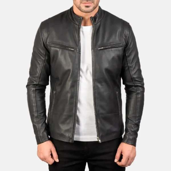 Mens Real Sheepskin Leather Ionic Green Leather Biker Jacket - JH0118