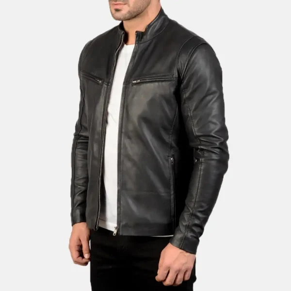Mens Real Sheepskin Leather Ionic Green Leather Biker Jacket - JH0118