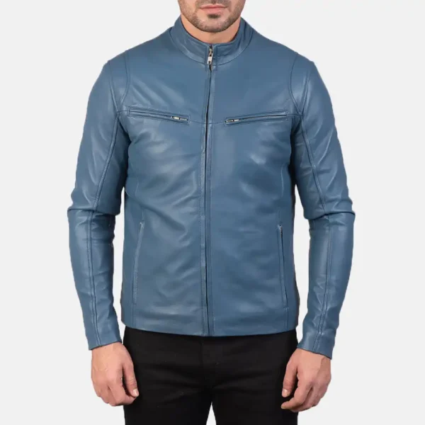 Mens Real Sheepskin Leather Ionic Green Leather Biker Jacket - JH0118