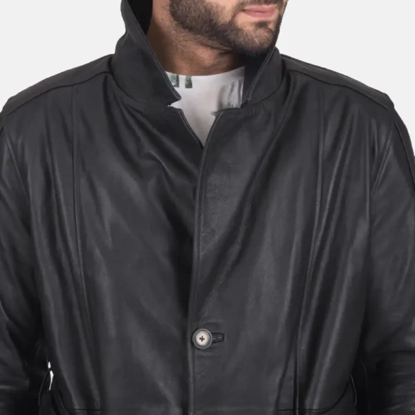 Mens Real Cowhide Leather Daniel Black Leather Trench Coat - JH0117