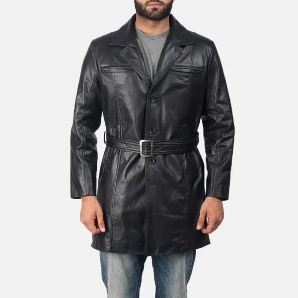 Mens Real Cowhide Leather Jordan Black Leather Coat - JH0129