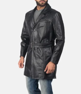 Mens Real Cowhide Leather Jordan Black Leather Coat - JH0129