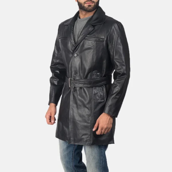Mens Real Cowhide Leather Jordan Black Leather Coat - JH0129