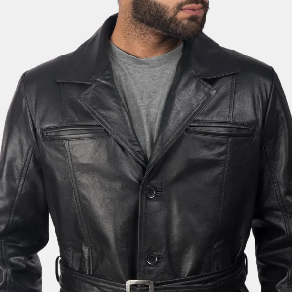 Mens Real Cowhide Leather Jordan Black Leather Coat - JH0129