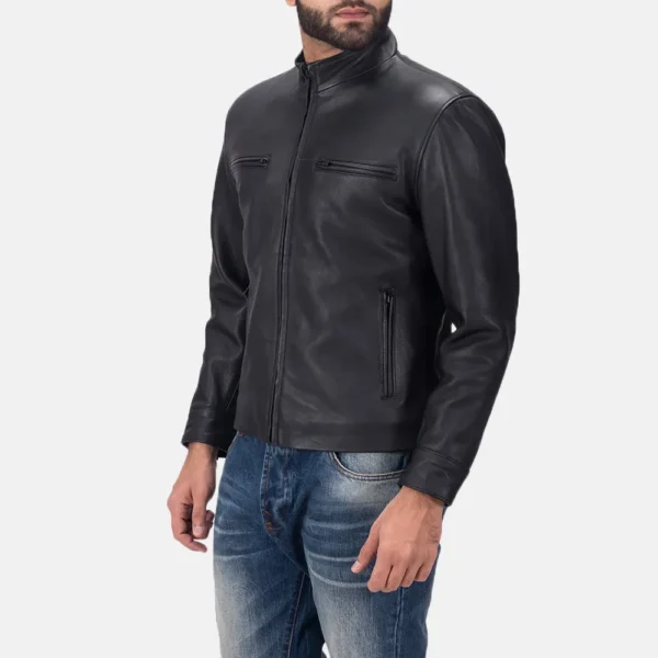 Mens Austere Matte Black Leather Biker Jacket - JH0127