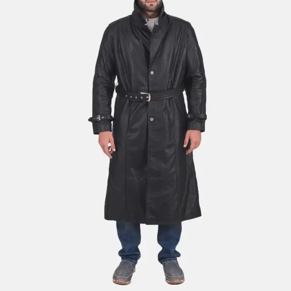 Mens Real Cowhide Leather Daniel Black Leather Trench Coat - JH0117