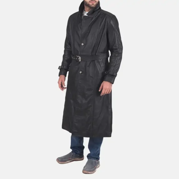 Mens Real Cowhide Leather Daniel Black Leather Trench Coat - JH0117